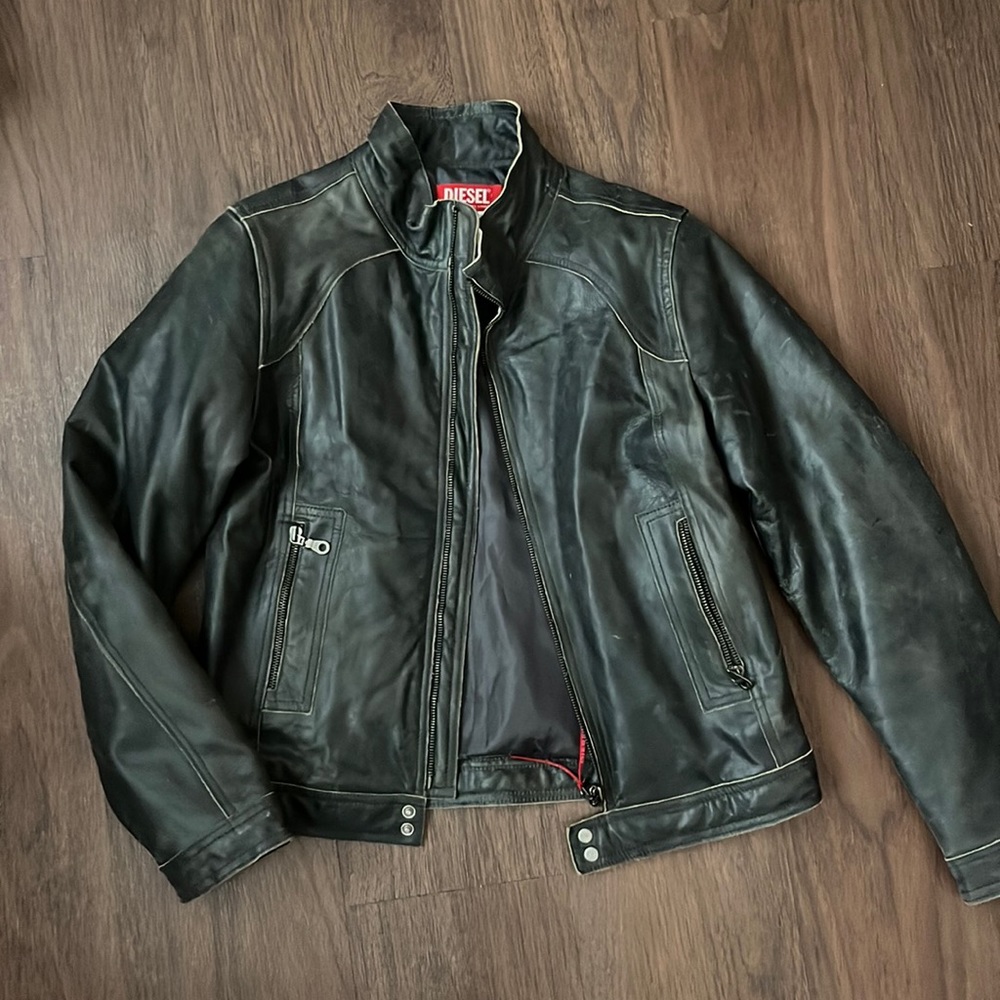 Vintage Diesel Black Leather Racer/Moto Style Jacket